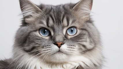 Portrait of Blue siberian cat on grey background