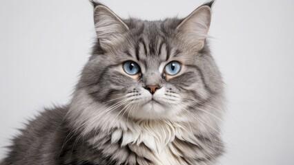 Obraz premium Portrait of Blue siberian cat on grey background