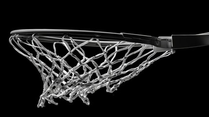 Swooshing basketball net, captured in black and white. 
