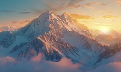 Mountain landscape at sunrise, 4K hyperrealistic photo