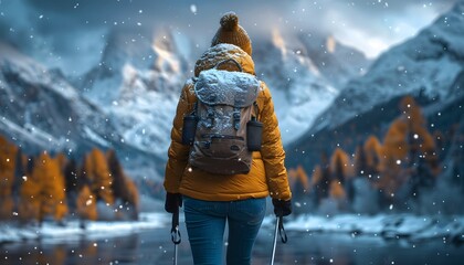 Adventurers crossing glacier with ice axes and crampons.