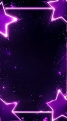 Neon purple stars frame a dark cosmic background, creating a dreamy atmosphere.