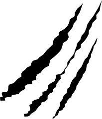 Claws scratches, animal monster mark design element, tattoo and decor for halloween. Black vector silhouette.