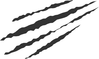 Claws scratches, animal monster mark design element, tattoo and decor for halloween. Black vector silhouette.