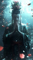 Fototapeta premium Lhabab Duchen. Holiday in Tibetan Buddhism, dedicated to the return of Shakyamuni Buddha to earth from the Thirty-three heavens gods.