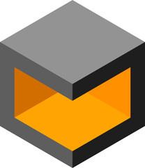 Cube logo, geometric vector design. Box logotype company, trendy tech emblem in pixel style.