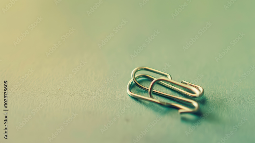 Poster close up view of paper clips resting on smooth surface, showcasing their metallic shine and simple d