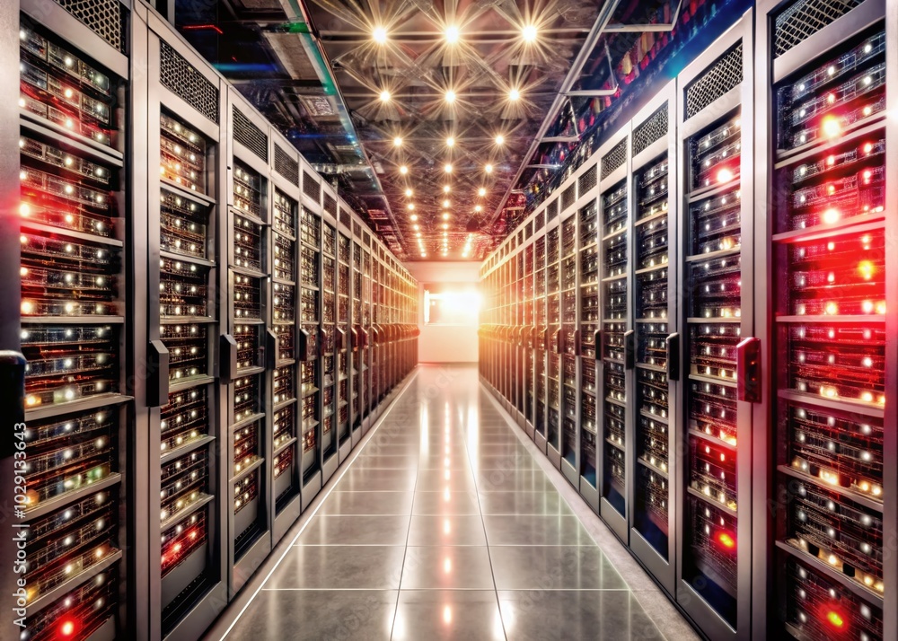 Fototapete rows of computer equipment in a data center - efficient disk storage and generative ai technology
