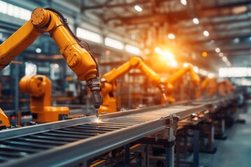 Industrial Robotic Arms Operating on Assembly Line