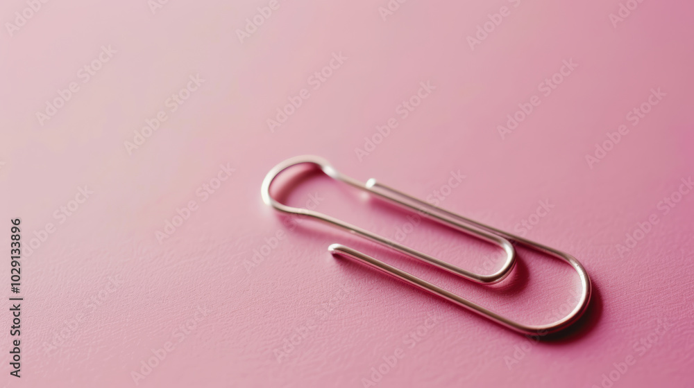 Poster silver paperclip rests on soft pink surface, showcasing its sleek design and functionality. this sim