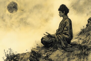Obraz premium Lhabab Duchen. Holiday in Tibetan Buddhism, dedicated to the return of Shakyamuni Buddha to earth from the Thirty-three heavens gods. 