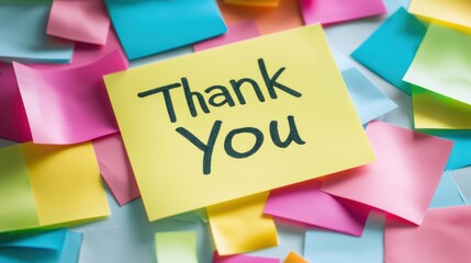 Thank you postit note, hand written text on yellow sticky note