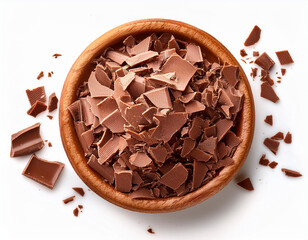 Grated chocolate. Heap of ground chocolate isolated on white background with clipping path, closeup