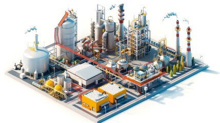 Fototapeta premium Cartoon refinery plant. Isometric diorama isolated on white background