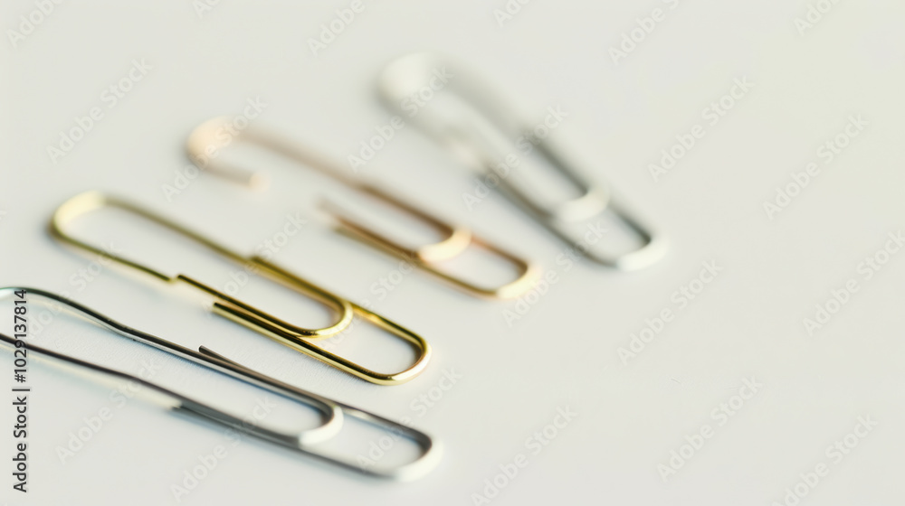 Poster paper clips in various metallic colors arranged on light background, showcasing their sleek design a