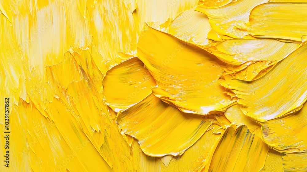 Poster vivid yellow hues blend together with thick, textured brush strokes, creating an energetic compositi