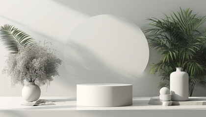 Clean white podium on a white background for product presentation in a minimalist style