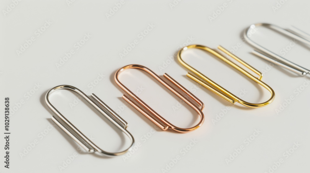 Poster metal paper clips in various colors arranged neatly on light background, showcasing their sleek desi