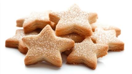 Star-shaped sugar cookies dusted with edible glitter, perfect for New Year celebrations, isolated on white background