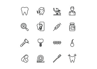 Set of icons for dentistry. Editable stroke. Vector illustration	