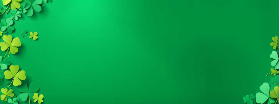 A St. Patrick's Day banner with a paper-cut four-leaf clover on a green background. With a place to copy the text.