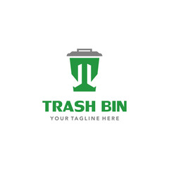 Initial T Trash bin logo design. Environmental protection conservation vector design. Recycling dustbin with green plants logotype, suitable for your design need, logo, illustration, animation, etc.