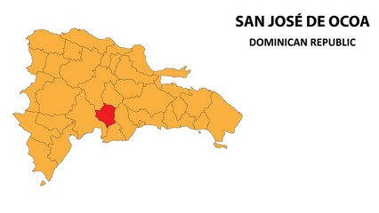 San José de Ocoa Map is highlighted on the Dominican Republic map with detailed state and region outlines.