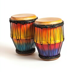Colorful percussion drums on a white isolated background.