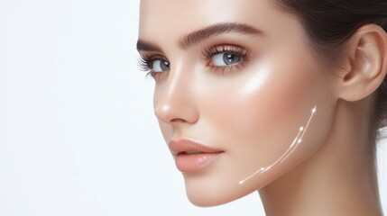 Fototapeta premium Radiofrequency skin tightening device applied to a woman face, gently contouring and tightening skin for a youthful appearance