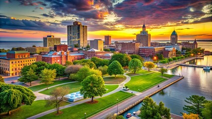 Obraz premium Scenic Downtown Erie with Vibrant Cityscape and Lake Views