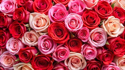 Obraz premium Romantic Valentine's Day scene created with generative AI, showcasing red and pink roses.