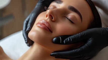 Skin tightening session using radiofrequency on a woman face, showcasing the non-surgical facial lift technology