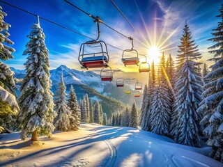 Scenic Ski Lift in Snowy Landscape - Winter Adventure Photography