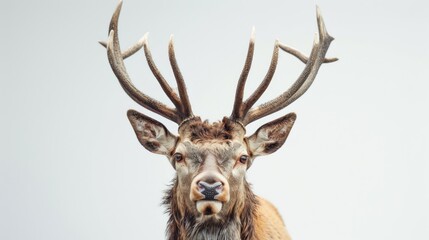 Deer with graceful antlers, beautiful and realistic diorama with white background.