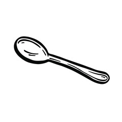 Vector spoon black and white graphic illustration. Hand drawn sketch in simple style