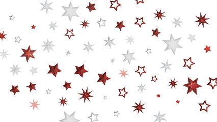 A digital graphic depicting red and white stars scattered on a black background.