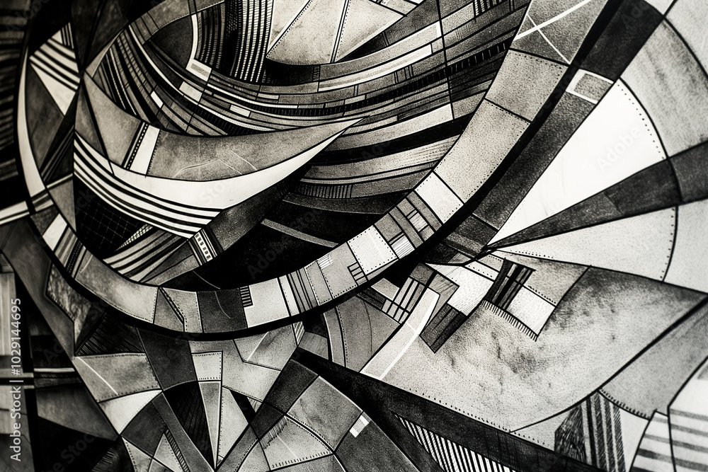 Aufkleber intricate line art depicting abstract geometric shapes and patterns, creating a visually striking bl