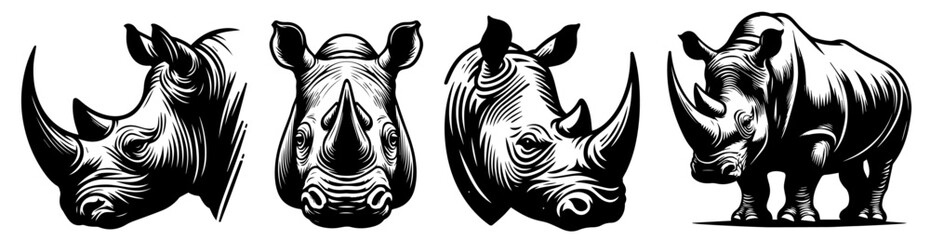 Fototapeta premium rhino art collection featuring detailed and expressive line work, black vector