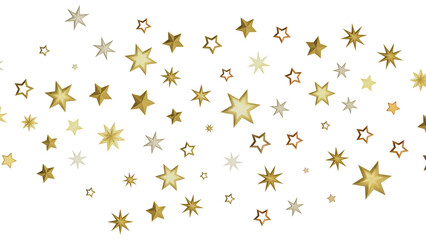 A digital illustration of golden stars scattered on a black background