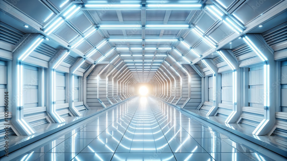 Poster a technologically inspired 3d environment with a bright, open floor and ethereal lighting.