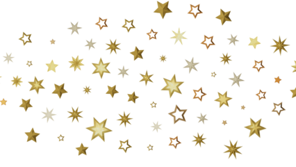 Abstract digital art with multiple golden stars on a black background