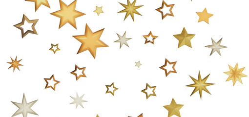 A digital image of golden stars of different sizes on a black background