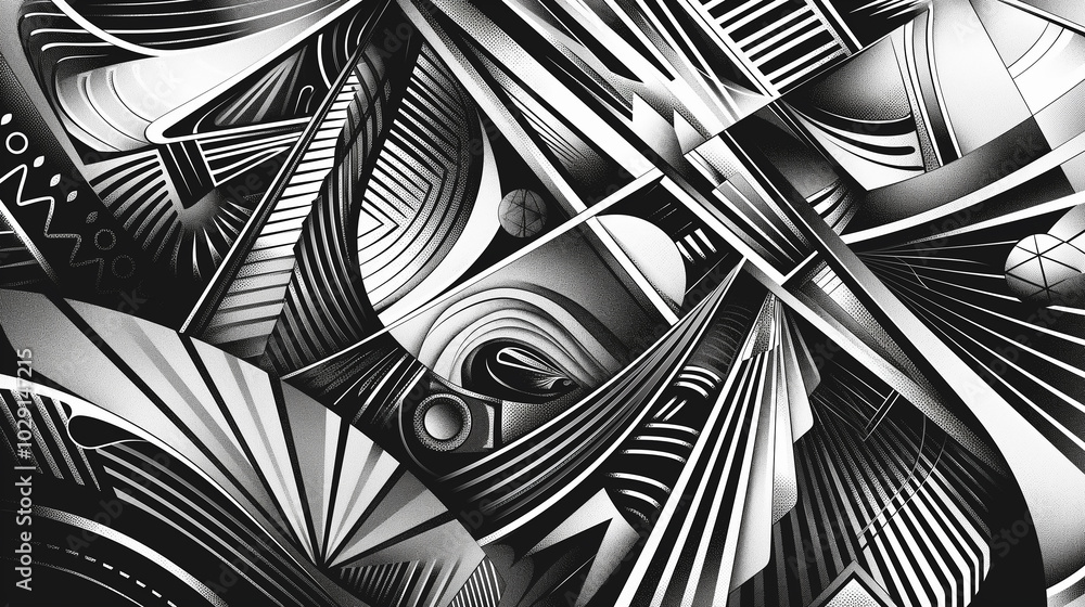 Aufkleber intricate line art depicting abstract geometric shapes and patterns, creating a visually striking bl