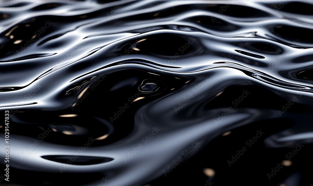 Aufkleber abstract rendering of dark ferromagnetic fluid pulsating and moving, reflecting ripples, showcasing 