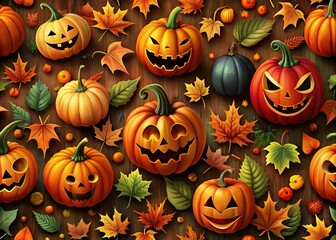 Seamless Halloween Pumpkin Pattern for Spooky Decor and Wrapping Paper Design