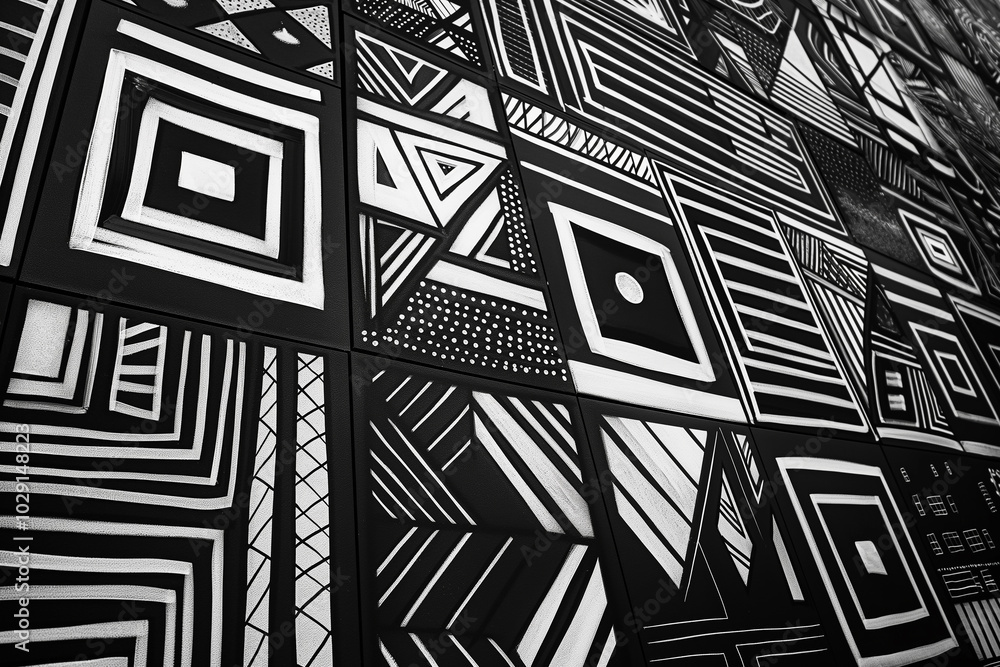 Aufkleber intricate line art depicting abstract geometric shapes and patterns, creating a visually striking bl