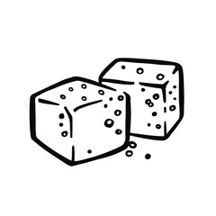 Hand drawn sugar cubes. Isolated on white background. Blocks of ice, salt, sugar or cheese. Elements for web design or menu. Vector illustration