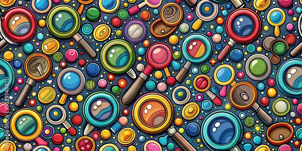 Poster seamless pattern of search icons and magnifiers for background use