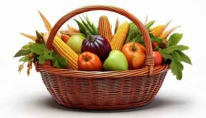 Fresh Harvest Basket with Colorful Fruits and Vegetables
