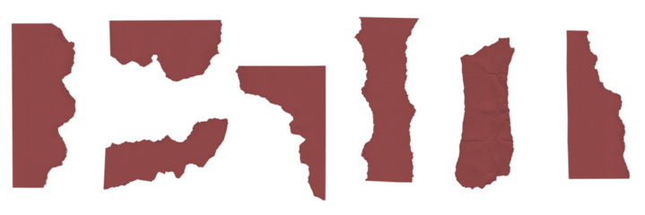 Red ripped torn paper texture pieces isolated on background .